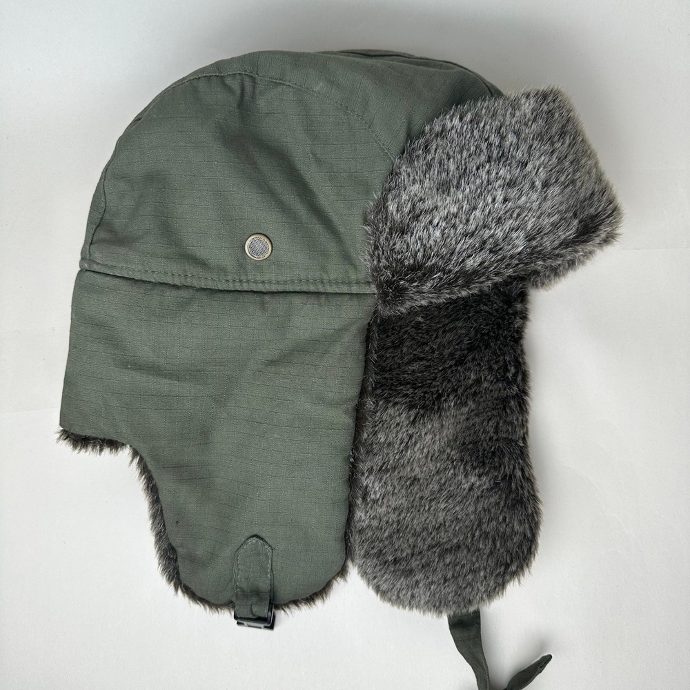 DPC Dorfman Pacific Trapper Hat Mens OS Olive Green Ripstop Faux Fur Aviator
